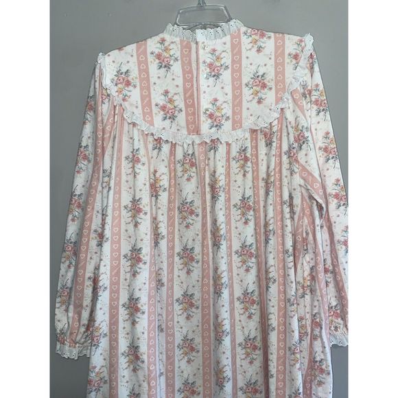 Vintage LL Bean By Lanz Flannel Nightgown Floral Ruffle Cottage Prairie Pink XL - Picture 10 of 16